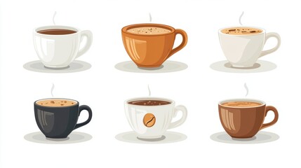 A set of coffee cups with coffee quotes, coffee collection, flat design, modern typography, isolated on white background