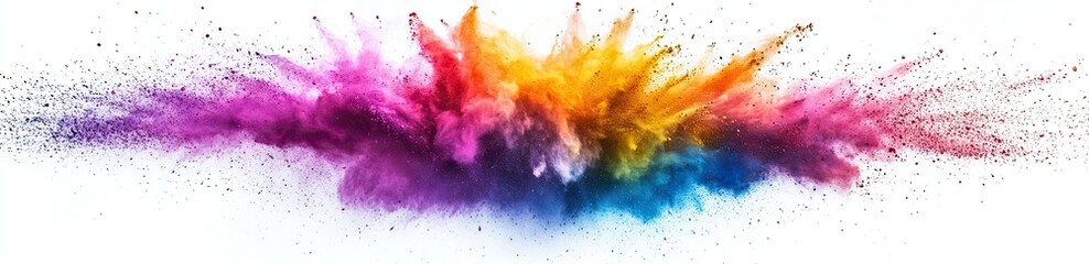 Fototapeta premium Colorful rainbow-colored powder explosion on a white background.