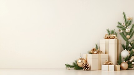 Modern Minimalist Christmas Scene in Soft Pastels with Holiday Decorations for Festive Designs