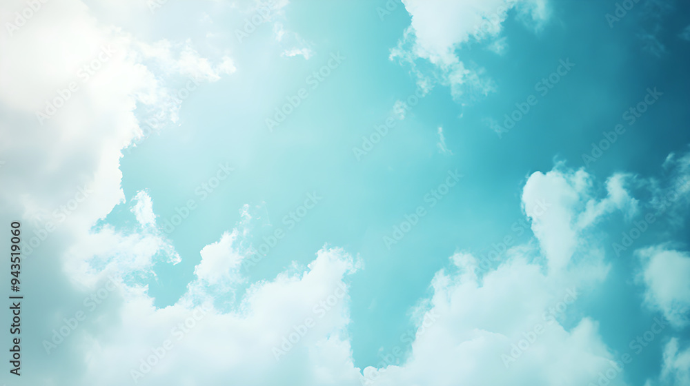 Poster a minimalist sky features a soft blue background with fluffy clouds creating a serene and peaceful a