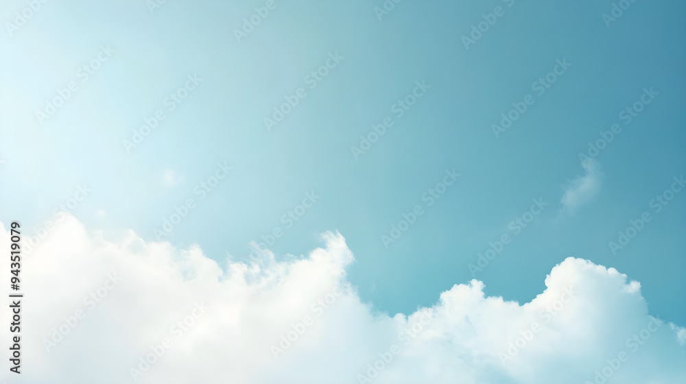 Poster A minimalist sky features a soft blue background with wispy white clouds creating a serene and tranquil atmosphere