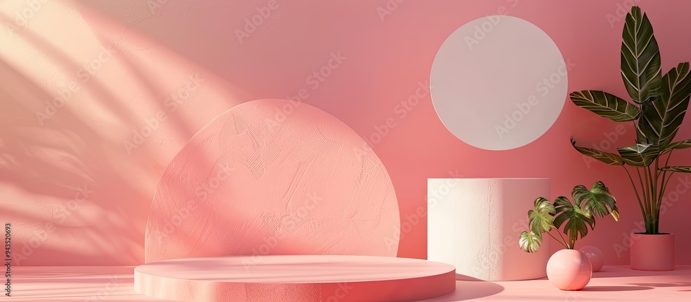Poster podium for showcasing products in photography against a colorful background with copy space image