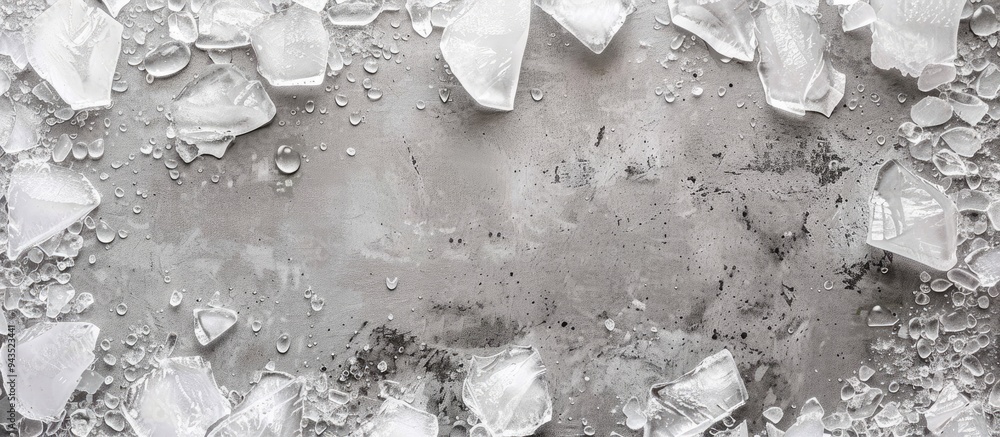 Aufkleber Top view of a crushed ice frame on a grey background with ample space for text