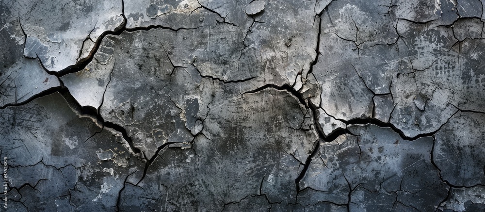 Poster abstract cement wall in dark grey displaying multiple cracks with copy space image