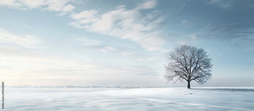 Fototapete A lone lenga tree standing in the snow creating a serene copy space image