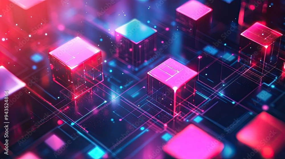 Poster abstract futuristic tech background with isometric 3d cubes, symbolizing innovation and business tec