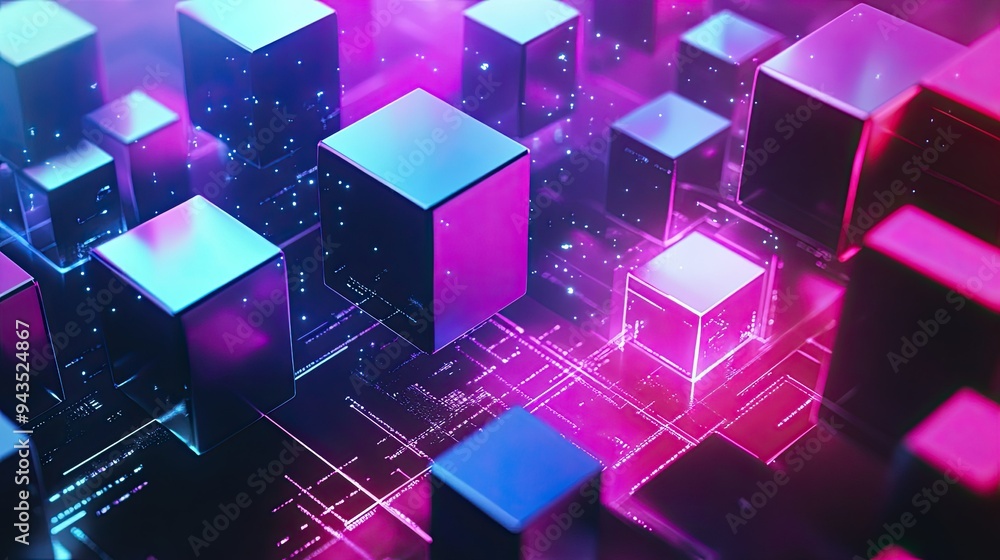 Poster abstract futuristic tech background with isometric 3d cubes, symbolizing innovation and business tec