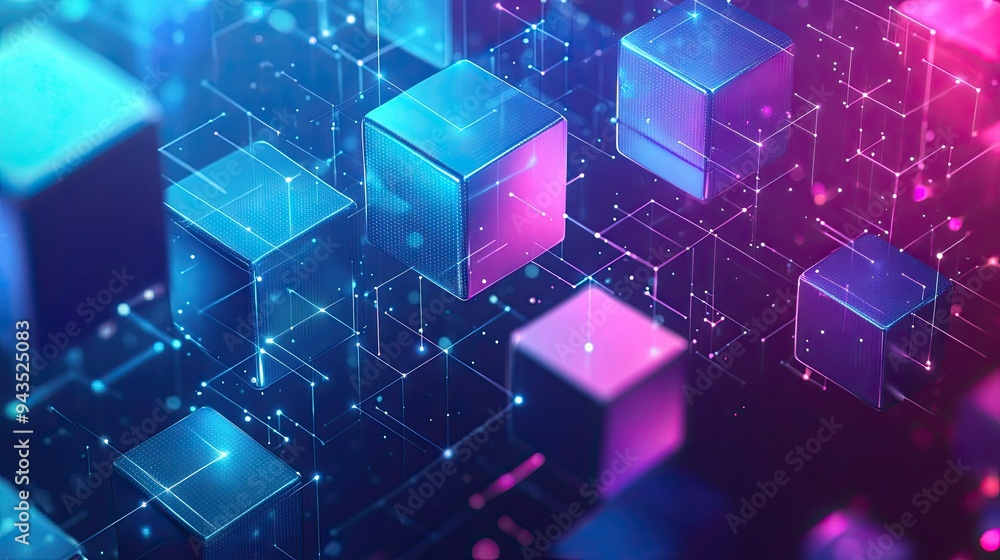 Poster abstract futuristic tech background with isometric 3d cubes, symbolizing innovation and business tec