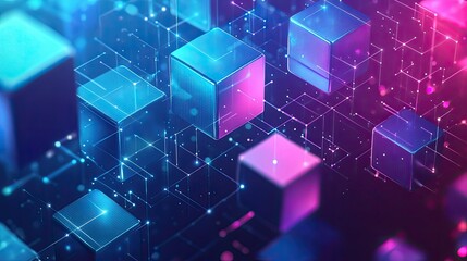 Fototapeta premium Abstract futuristic tech background with isometric 3D cubes, symbolizing innovation and business technology.