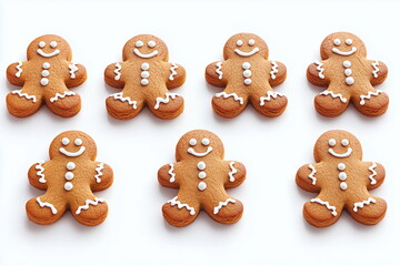 A set of ginger men on a white isolated background. Traditional dessert for Christmas and New Year. Ginger biscuits and aysing pattern.Christmas poster, banner, poster, template.