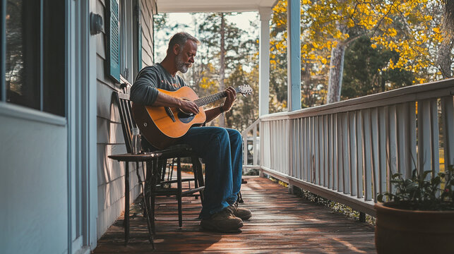 Man playing guitar on the porch