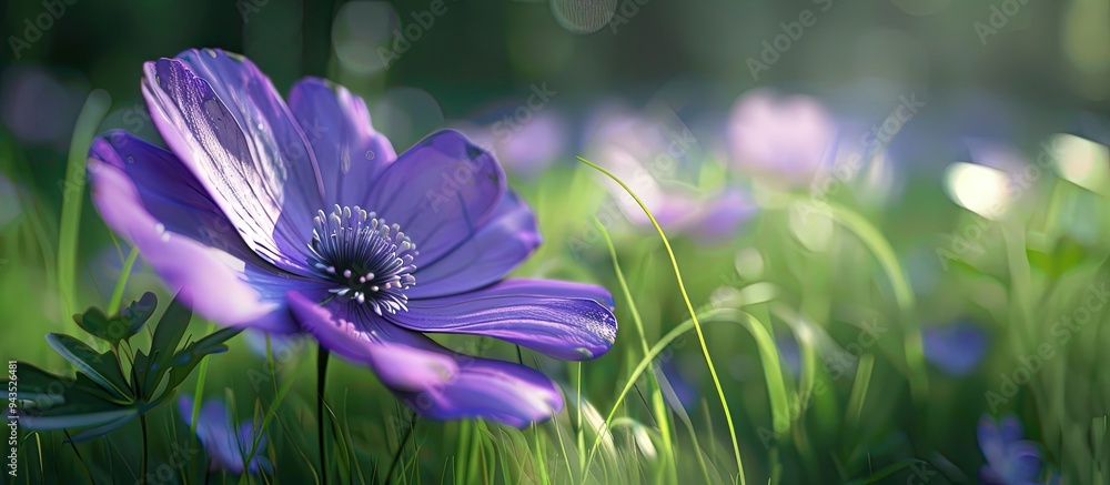 Aufkleber a vibrant purple wildflower in full bloom is showcased in a close up image with a blurred green gras