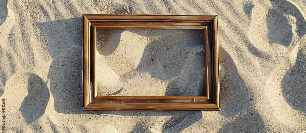Leinwandbilder rectangular wooden frame displayed on soft sand with copy space image