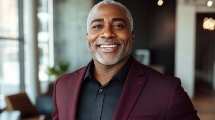 Fototapeta premium Confident Mature Businessman Smiling in Office Environment