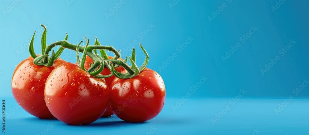 Poster Tomatoes placed on a blue backdrop with copy space image