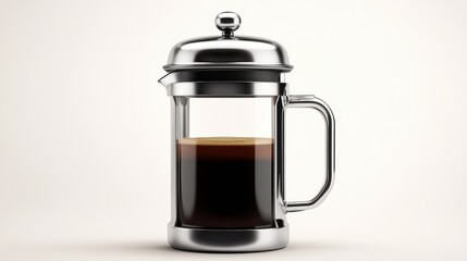 Obraz premium A French press coffee maker, coffee element, realistic style, classic design, isolated on white background