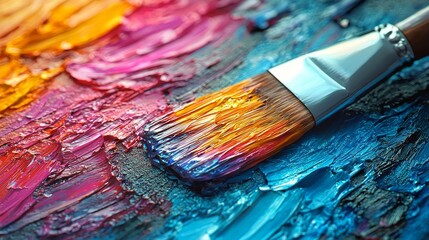 Fototapeta premium Colorful Oil Paint Texture with Paintbrush