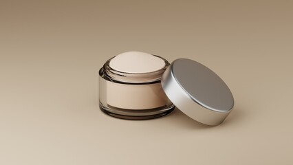 Cosmetic cream jar mockup on beige background. 3D rendering