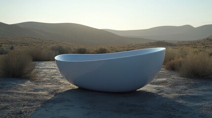 Surreal Desert Bathtub Scene - Contemporary Artistic Concept