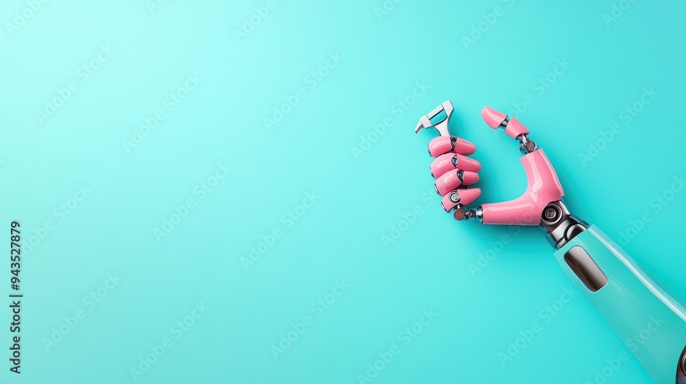 Poster a stylized image of a robot hand holding a wrench, symbolizing the power of automation in industries