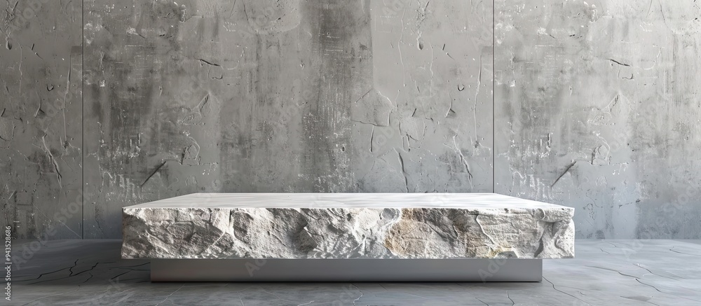 Leinwandbilder Sleek stone podium on a gray base with copy space for images ideal for showcasing products with available text space and a stone platform backdrop