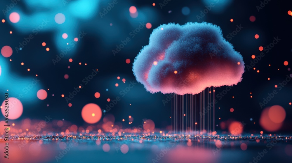 Poster a data cloud with millions of data points flowing into a central ai hub, where algorithms analyze an
