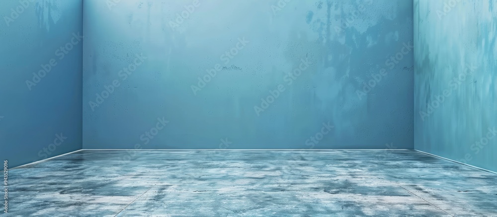 Poster room with bare blue walls and empty floor ideal for displaying a copy space image