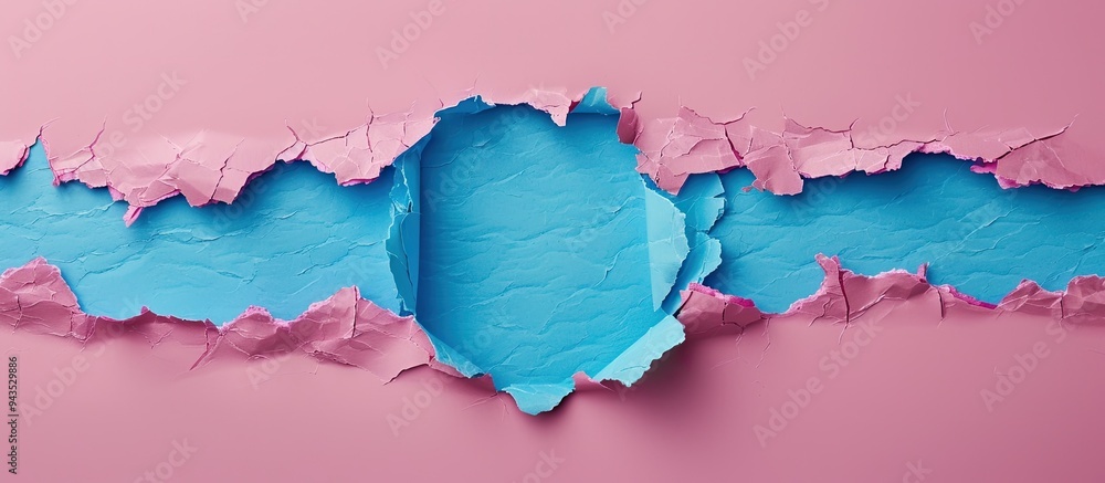 Poster Apply now message on torn blue paper against a pink backdrop with a conceptual apply now symbol providing a designated area for additional content or text in the image