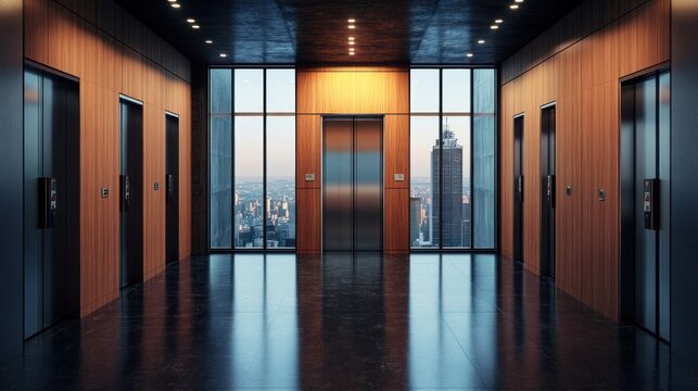 Elevator Hallway with City View