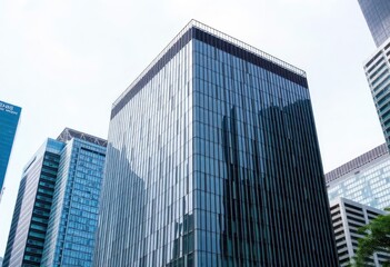 Obraz premium Office building glass and city skyline, ai