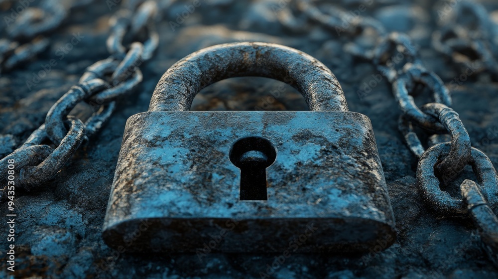 Poster 3d rendering of padlock surrounded by infinite keys a metaphor for challenges and solutions