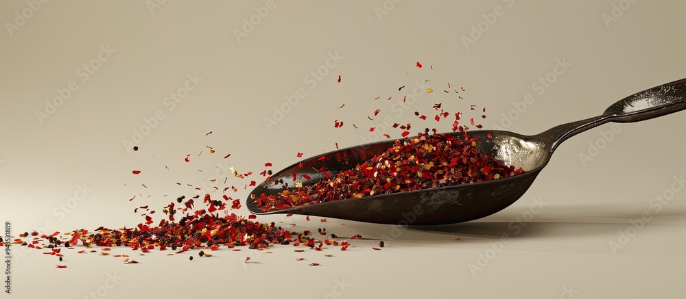 Poster a scoop with crushed red pepper displayed in a copy space image