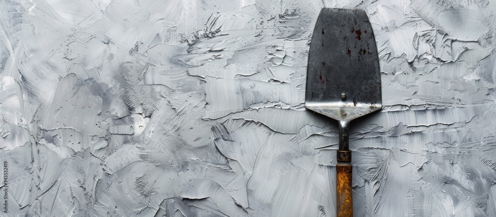 Poster steel trowel scraper on white grey background with ample copy space image