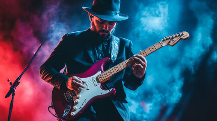 Obraz premium Professional musician playing the guitar on stage