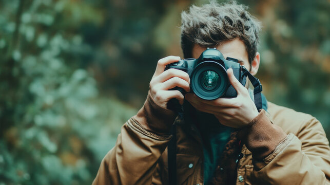 Professional photographer taking pictures with a DSLR camera