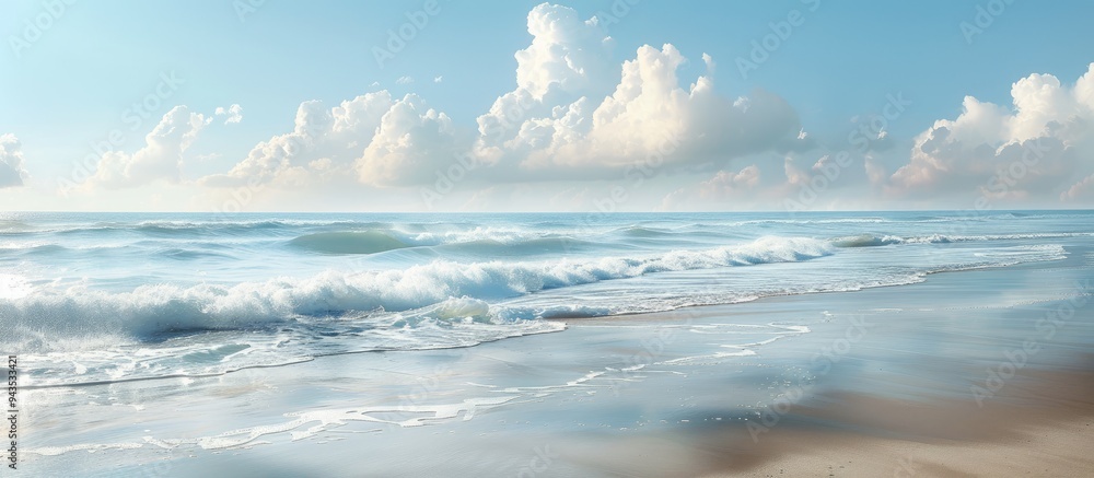 Poster the stunning daytime scenery of the beach with a captivating copy space image