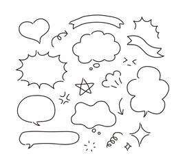 Fototapeta premium Set of hand drawn funny doodle cartoon illustrations. Speech bubble, heart, star, arrow, ribbon, expression, effect.