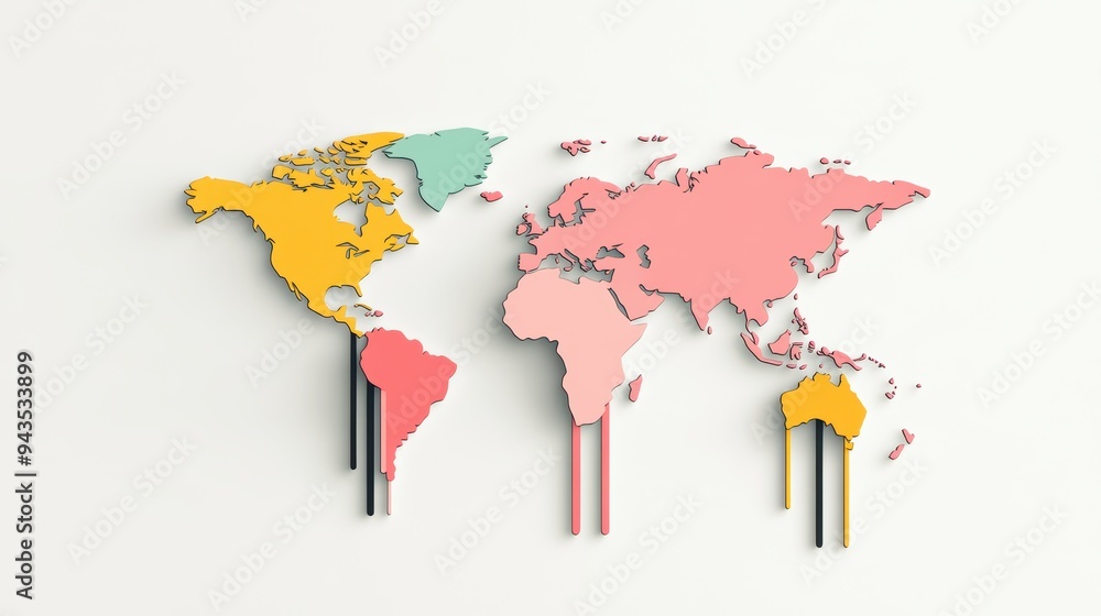 Aufkleber modern flat map with country borders, a contemporary flat vector world map with distinct color coded