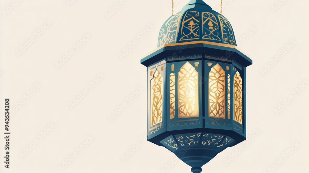 Poster elegant hanging lantern with intricate patterns illuminates a warm space in the evening glow of a co