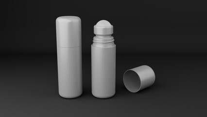 Rollon Deo mockup on black background. 3D rendering.