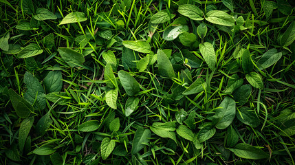 Obraz premium Green Lush Leaves and Grass in a Natural Setting