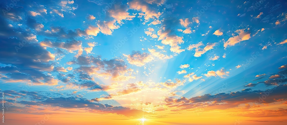 Aufkleber panoramic view of a striking sunrise with beautiful clouds in the sky ideal for a copy space image