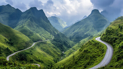 Scenic view of a winding road through the mountains