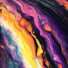 Abstract fluid art depicting vibrant colors blending in a cosmic pattern