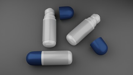 3d rendering of a set of rollon deo on a gray background