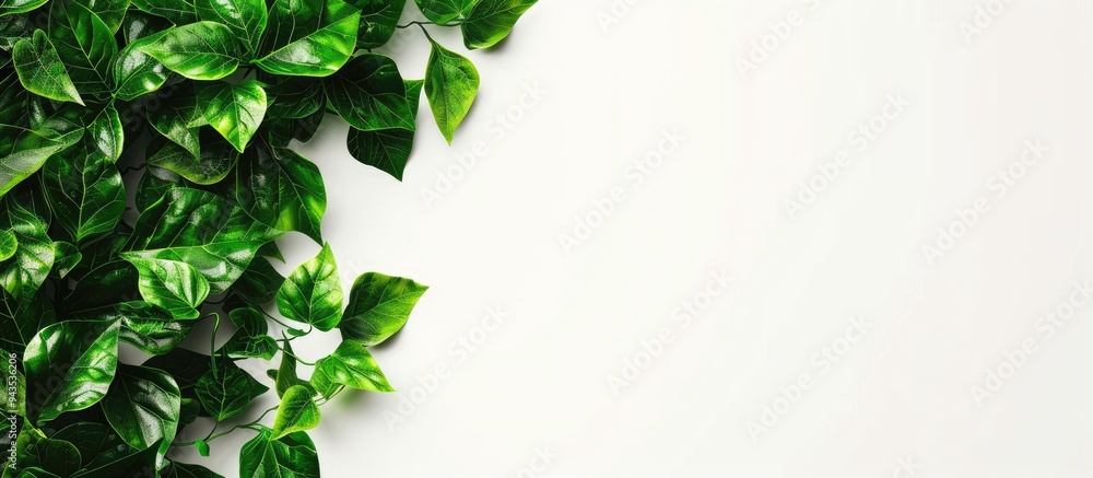 Poster white background picture featuring genuine leaves with ample copy space image