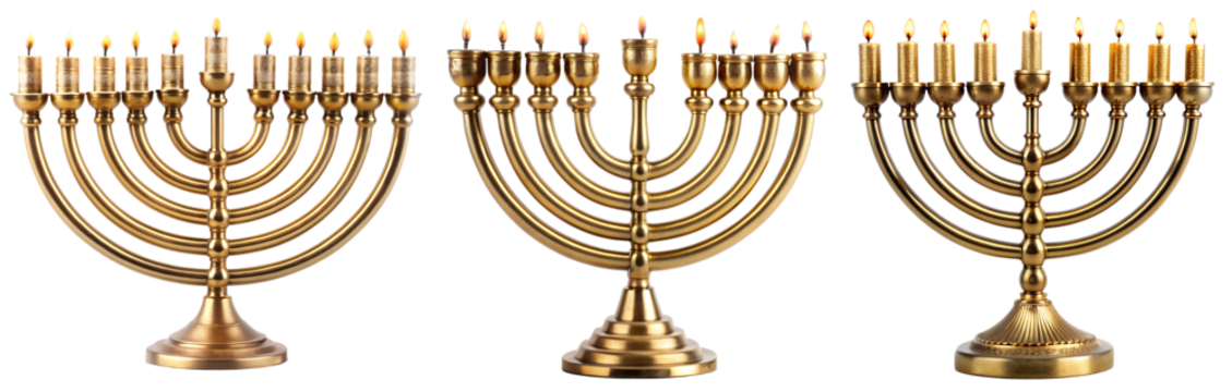 Menorah set - a candelabrum used in the Temple and is an emblem of Judaism and Israel on a transparent background. The concept of religion and culture.