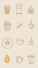 This collection showcases various modern restaurant icons including food and drink items suitable for design use