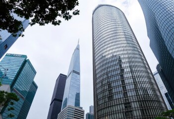 Obraz premium Office building glass and city skyline, ai