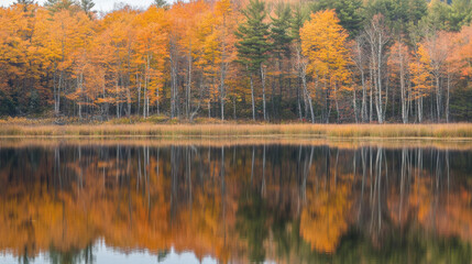 Serene lake with reflections of autumn trees